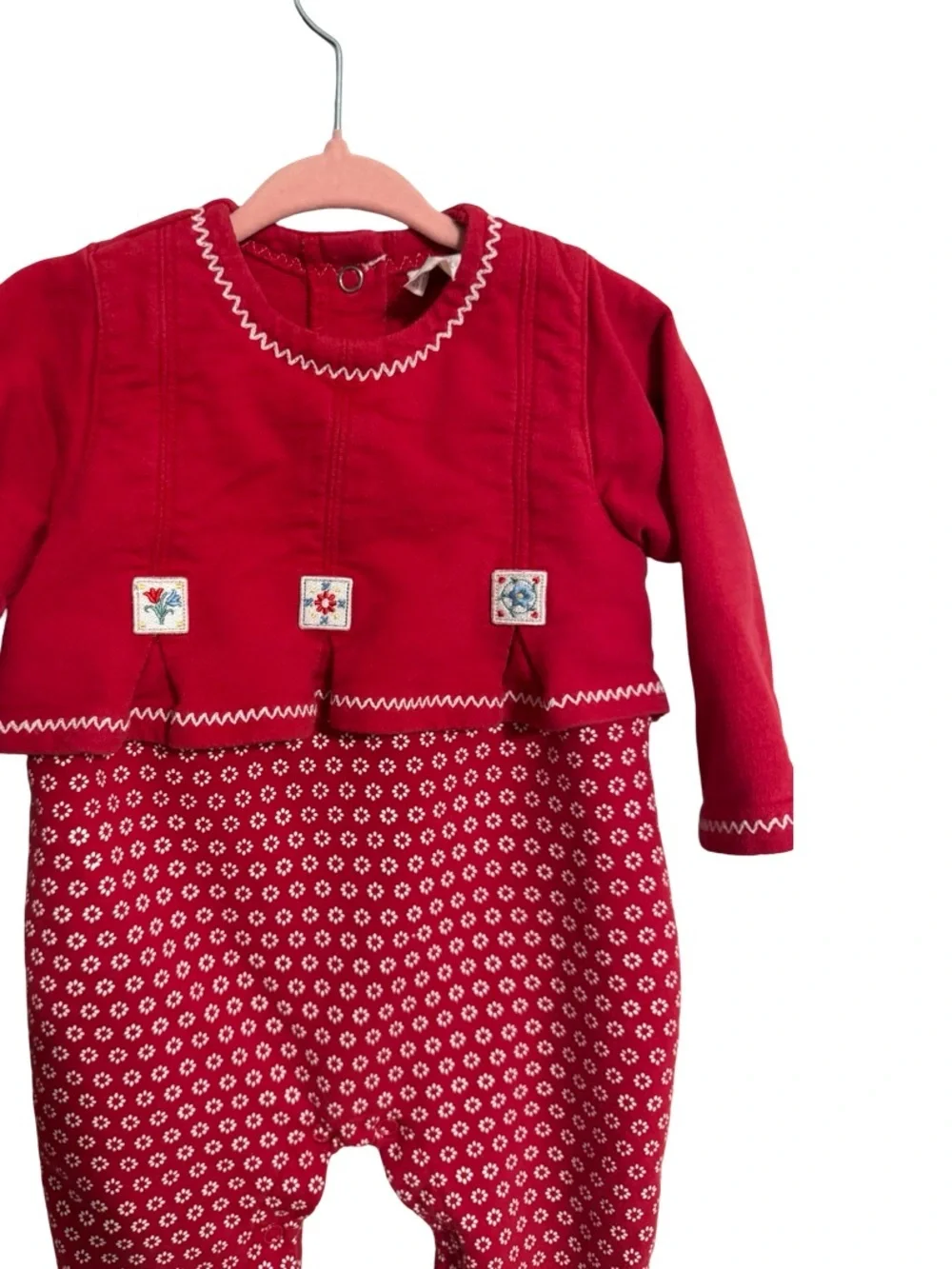 Vintage Healthtex Red & White Floral Long Sleeve Romper 12 Months Baby Girl 12m